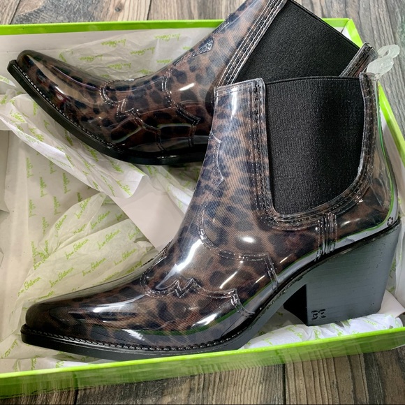 New! Sam Edelman Winona Leopard Rain Booties Sz 8 - Picture 2 of 4